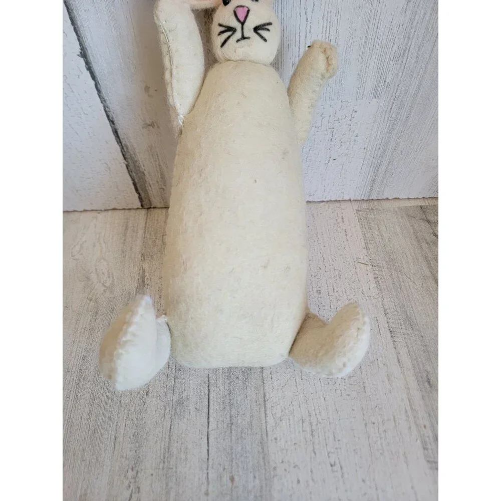 Felt white Easter Bunny spring plush home decor figure vintage unique‎